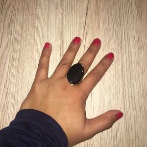 Adjustable Wire Ring with Black Stone